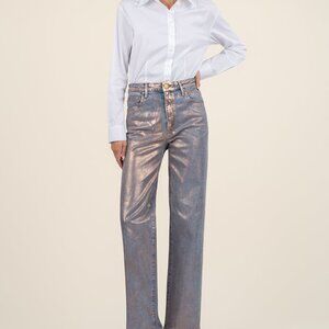 Kut from the Kloth Sienna Coated High Rise Wide Leg Size 22 / Metallic Rose Gold